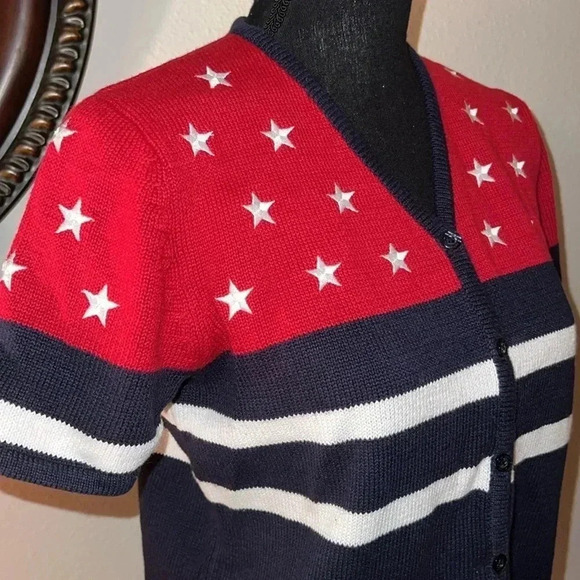 Vintage Norton Studio American Flag Knit Sweater Cardigan Short Sleeves … - Picture 7 of 16